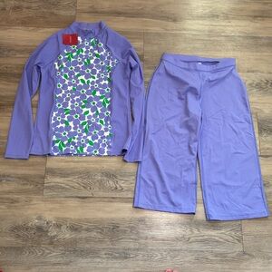 NWT Lands End 2 piece rash guard top and cropped pants set girls Sz 16